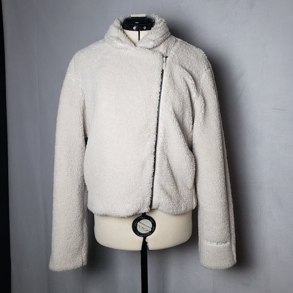 Lululemon Textured Fleece Collared Jacket in Bone Asymmetrical Zip Front S/M